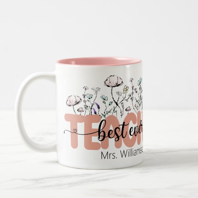 Whimsical Wildblume Personalisiert Bester Lehrer Zweifarbige Tasse (Links)