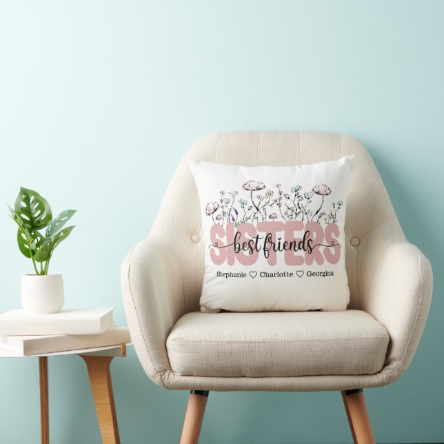 Whimsical Wildblume Sistes sind die besten Freunde Kissen (Stuhl )