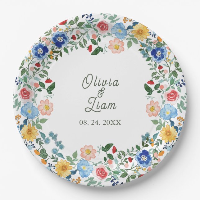 Whimsical Wildblumen Blumengarten Hochzeit Pappteller (Vorderseite)