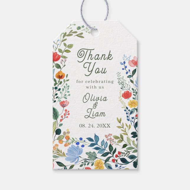 Whimsical Wildblumen Eleganter Garten Hochzeit Geschenkanhänger (Vorderseite)