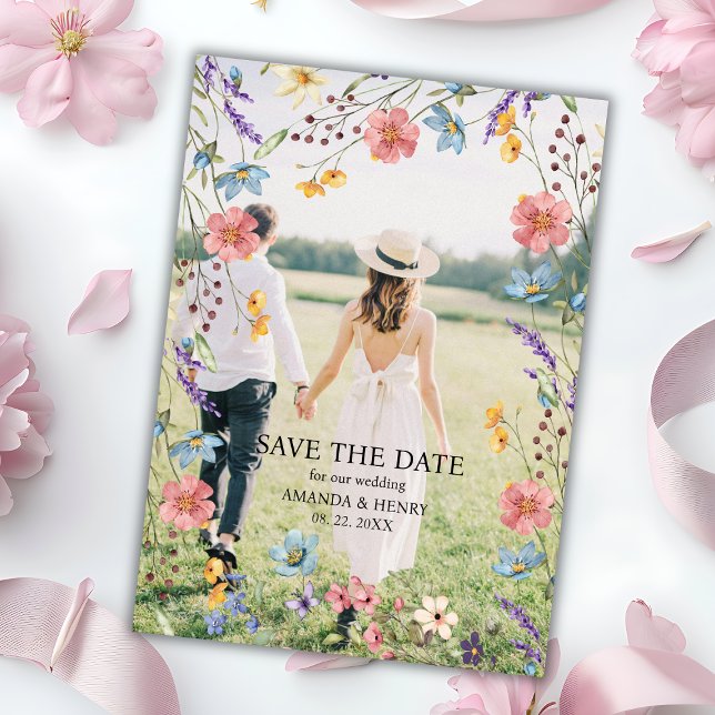 Whimsical Wildblumen Foto Garden Wedding Save The Date (Von Creator hochgeladen)