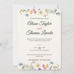Whimsical Wildblumen-Wiese-Schmetterling-Hochzeit  Einladung