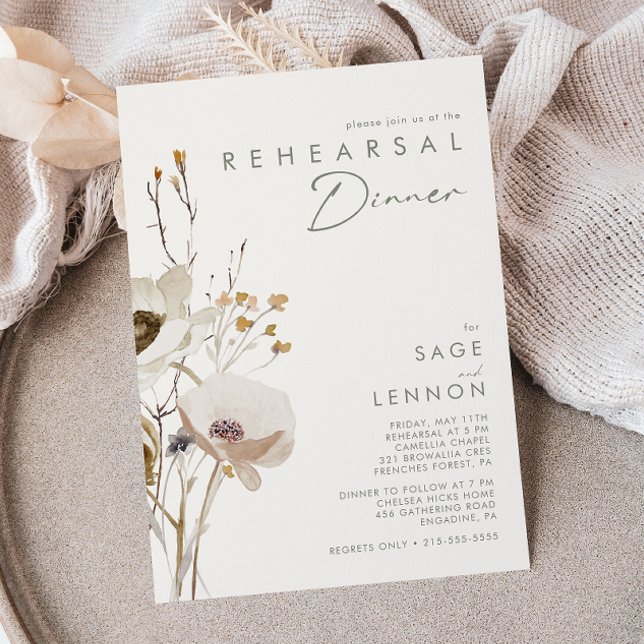 Whimsical Wildflower | Ivory Rehearsal Dinner Einladung (Von Creator hochgeladen)
