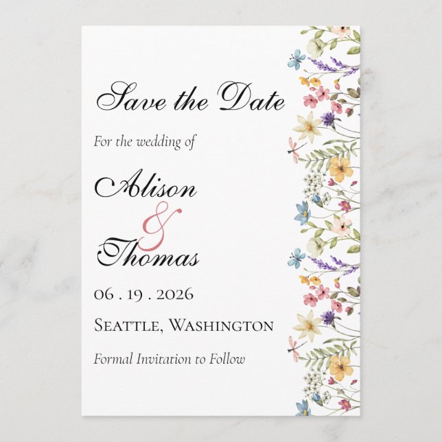 Whimsical Wildflower Meadow Wedding Save The Date (Devant)