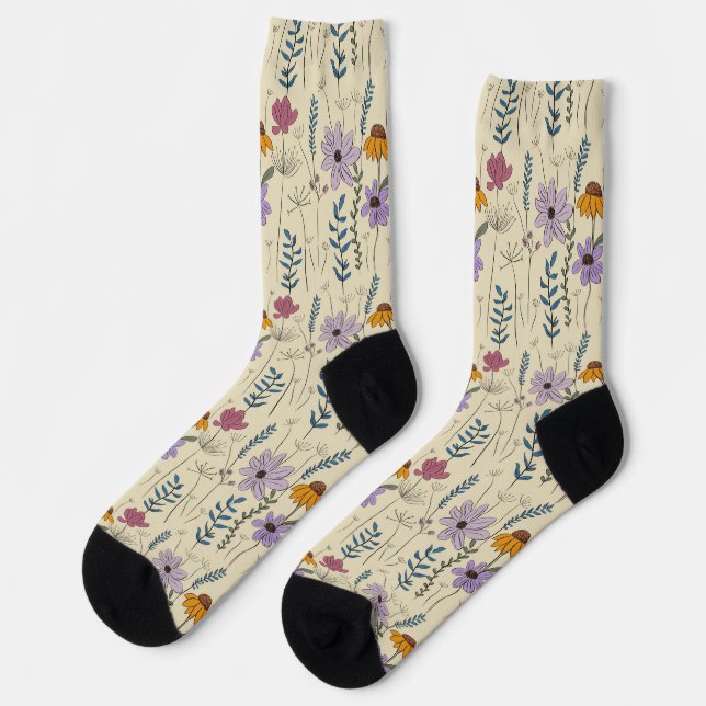 Whimsical Wildflower Seamless Pattern Socken (Linkes Detail)