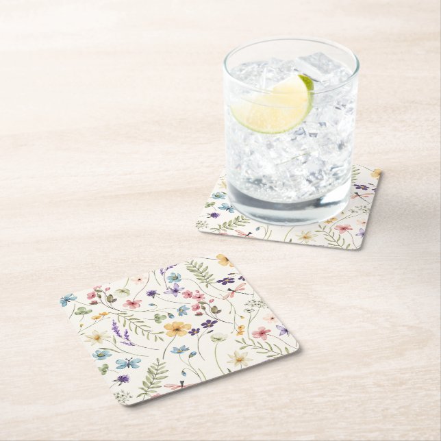 Whimsical Wildflowers Wiesenhochzeit  Rechteckiger Pappuntersetzer (Vor Ort)