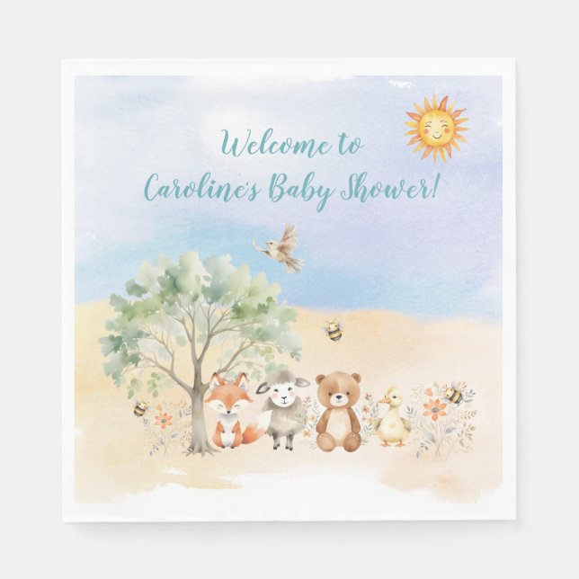 Whimsical Wildlife Animals Baby Dusche Serviette (Vorderseite)