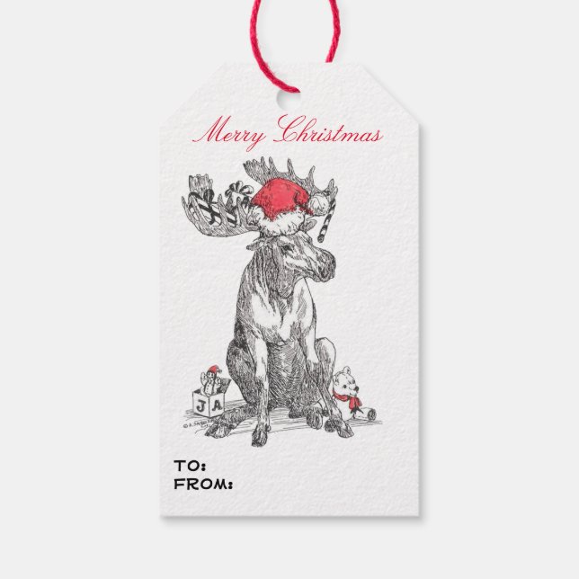 Whimsical Wildlife Christmas Moose Geschenkanhänger (Rückseite)