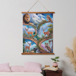 Whimsical Wildlife Fantasy Intricentive Miniatur Wandteppich Mit Holzrahmen