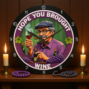 Whimsical Wine Enthusiast Graphic Große Wanduhr