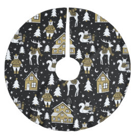 Whimsical Winter Animal Town Polyester Weihnachtsbaumdecke