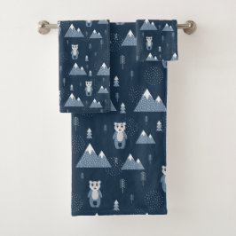 Whimsical Winter Bears und Berge Badhandtuch Set