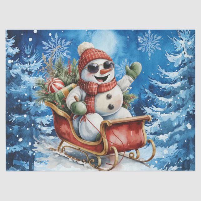 Whimsical Winter Blue Christmas Snowman Seidenpapier (Vorderseite)