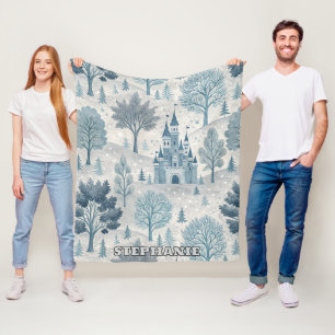 Whimsical Winter Castle Landschaft in Blue & Gray Fleecedecke