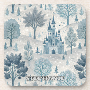 Whimsical Winter Castle Landschaft in Blue & Gray Getränkeuntersetzer