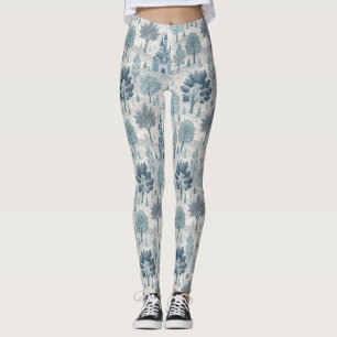 Whimsical Winter Castle Landschaft in Blue & Gray Leggings
