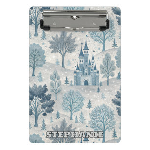 Whimsical Winter Castle Landschaft in Blue & Gray Mini Klemmbrett