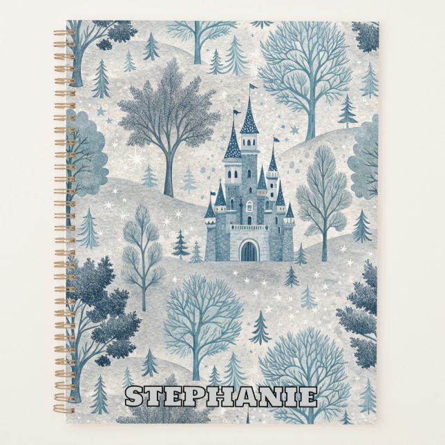 Whimsical Winter Castle Landschaft in Blue & Gray Planer (Vorderseite)
