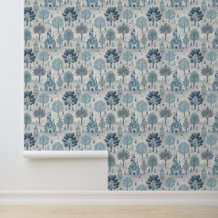 Whimsical Winter Castle Landschaft in Blue & Gray Tapete
