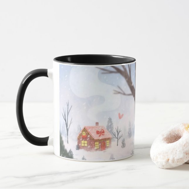 Whimsical Winter Cottage Mug (Avec donut)