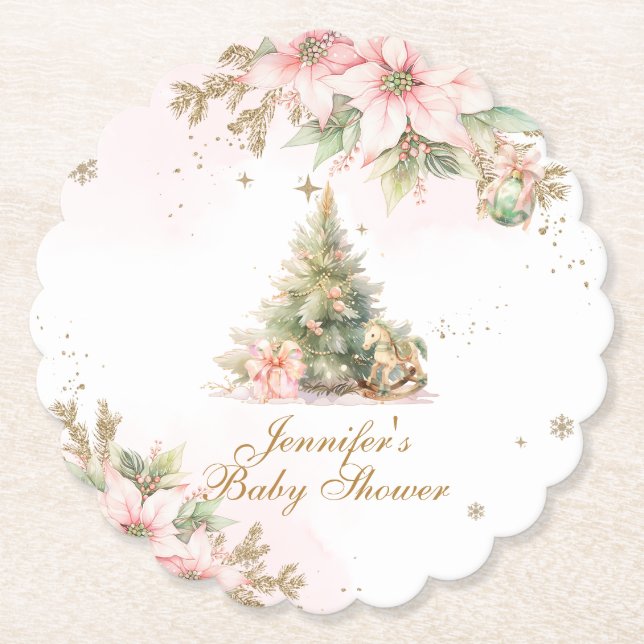 Whimsical Winter Eine kleine Babydusche Rosa Untersetzer (Vorderseite)