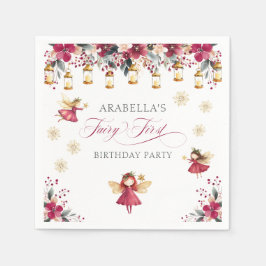 Whimsical Winter Fairy First Birthday Party Serviette