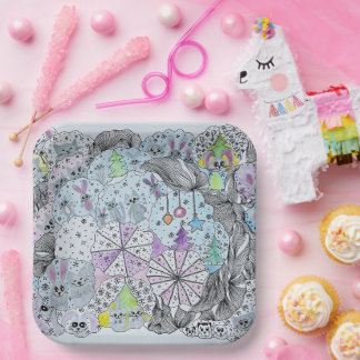 Whimsical Winter Forest Tiere Quadratisches Papier Pappteller