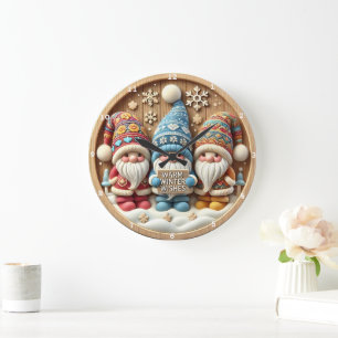 Whimsical Winter Gnomes" - festliche Holzwand Große Wanduhr