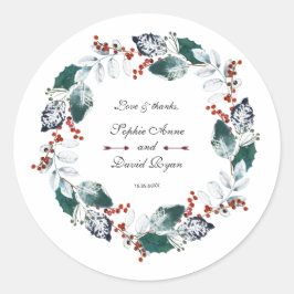 Whimsical Winter Holy Berries Wreath Wedding Runder Aufkleber