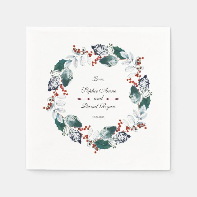 Whimsical Winter Holy Berries Wreath Wedding Serviette (Vorderseite)