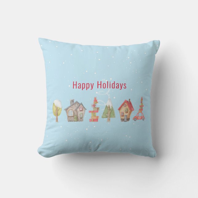 Whimsical Winter Street Urlaub Kissen (Vorderseite)