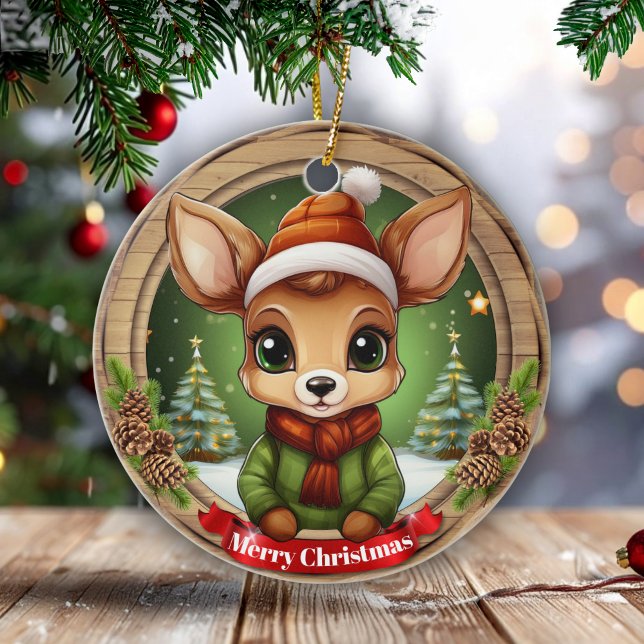 Whimsical Winter Wonderland Woodland Wildlife 🦌🎄 Keramik Ornament (Custom Whimsical Winter Wonderland Woodland Wildlife Xmas Deer Character Decor Ceramic Ornament 🦌🎄)