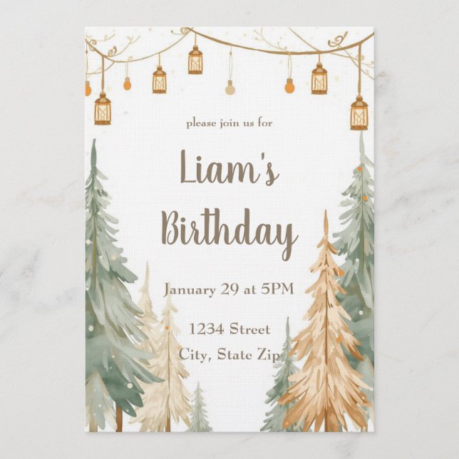 Whimsical Winter Woodland Birthday Invitation (Devant)
