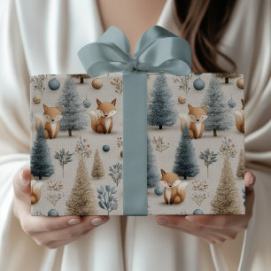Whimsical Winter Woodland Fox und Weihnachtsbaum Geschenkpapier