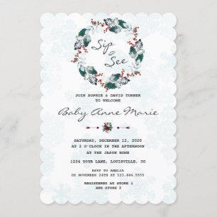 Whimsical Winter Wreath Sip & See Babydusche Einladung