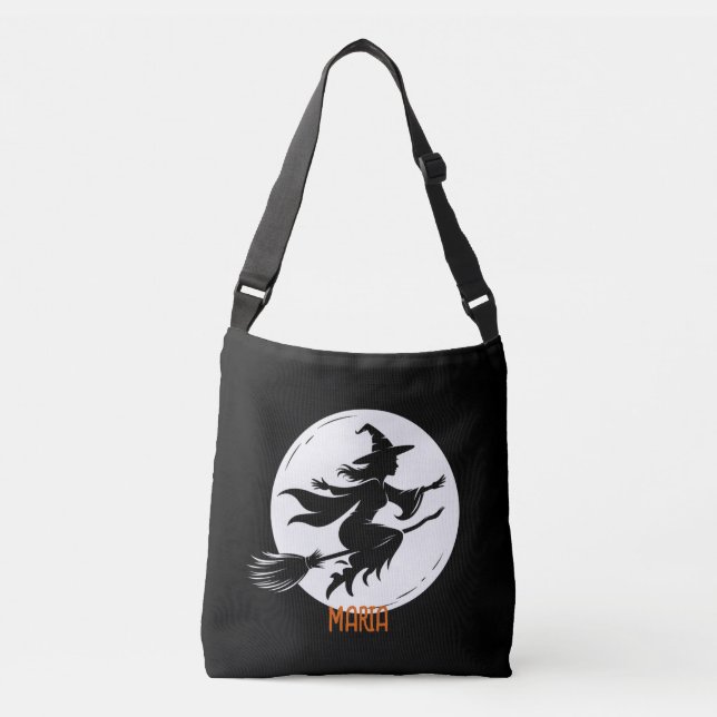 Whimsical Witch Silhouette, Witch, Halloween Witch Tragetaschen Mit Langen Trägern (Vorderseite)