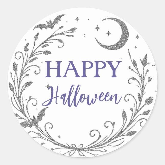 Whimsical Witchy Wiccan Silver Glitzer Halloween Runder Aufkleber (Vorderseite)