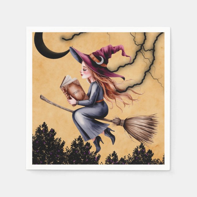 Whimsical Witz Broom Girl Geburtstagsparty Serviette (Vorderseite)