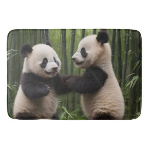 Whimsical Wonders: Baby Pandas Play in Forest, Badematte