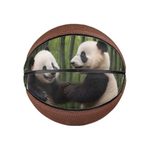 Whimsical Wonders: Baby Pandas Play in Forest, Mini Basketball
