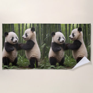 Whimsical Wonders: Baby Pandas Play in Forest, Strandtuch
