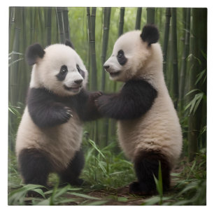 Whimsical Wonders: Baby Pandas spielt im Wald Fliese