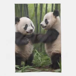 Whimsical Wonders: Baby Pandas spielt im Wald Geschirrtuch