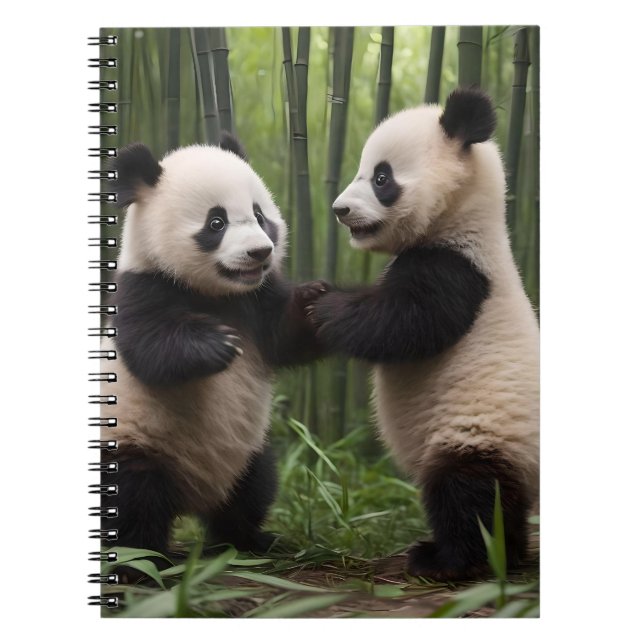 Whimsical Wonders: Baby Pandas spielt im Wald Notizblock (Vorderseite)