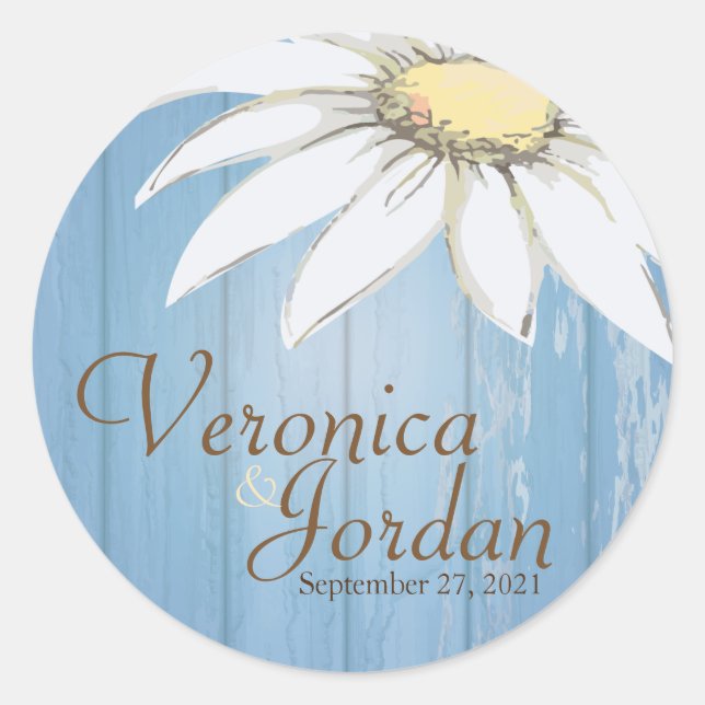 Whimsical Wood Daisy Custom Wedding Stickers (Vorderseite)