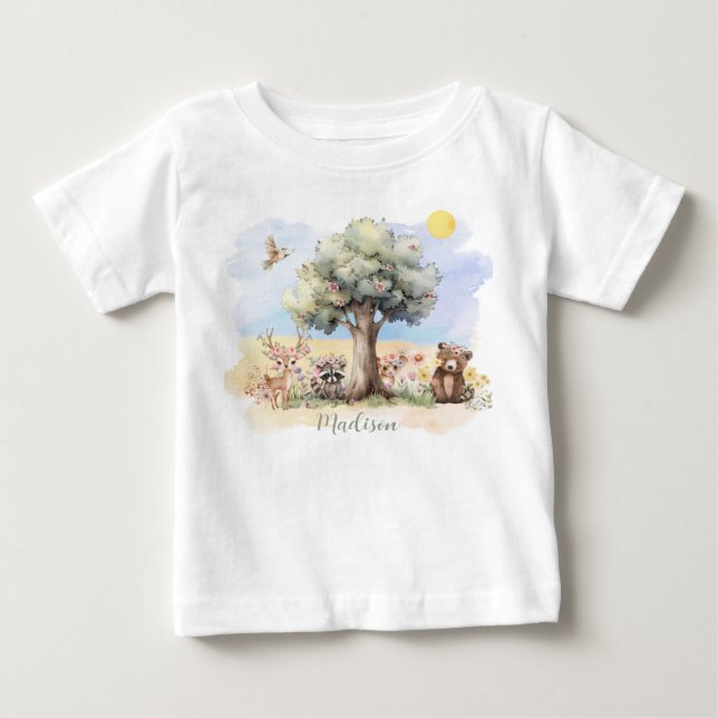 Whimsical Woodland Animals Baby T-shirt (Vorderseite)