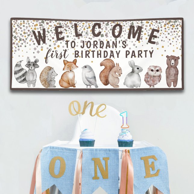 Whimsical Woodland Animals Birthday Welcome Banner (Von Creator hochgeladen)
