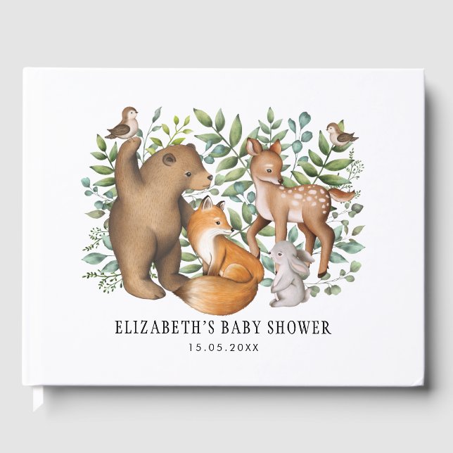 Whimsical Woodland Animals Forest Fable Baby Gästebuch (Vorderseite)