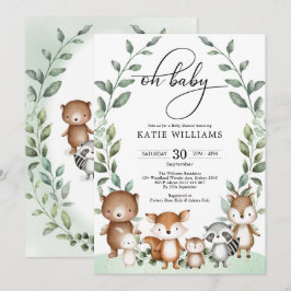 Whimsical Woodland Animals Greenery Baby Dusche Einladung
