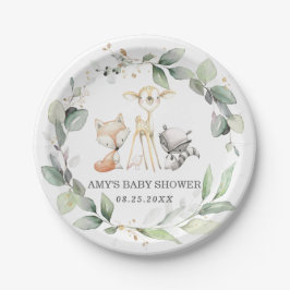 Whimsical Woodland Animals Greenery Baby Dusche Pappteller